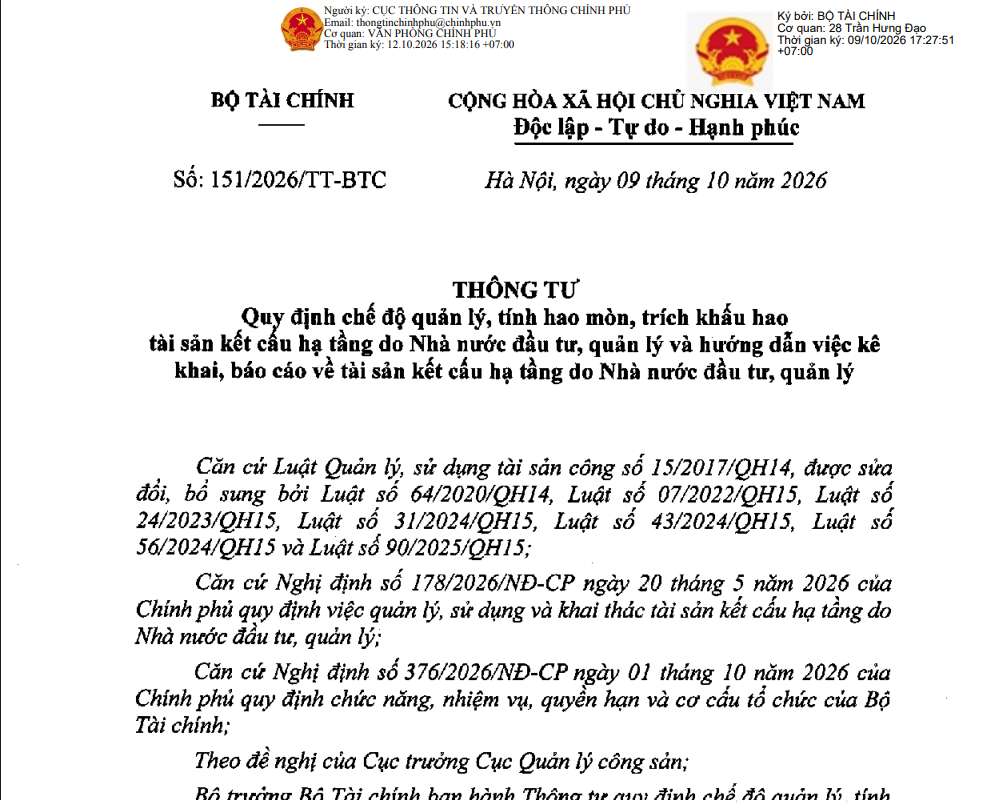 Quy định chế độ quản lý, tính hao mòn, trích khấu hao tài sản kết cấu hạ tầng do Nhà nước đầu tư, quản lý và hướng dẫn việc kê khai, báo cáo về tài sản kết cấu hạ tầng do Nhà nước đầu tư, quản lý