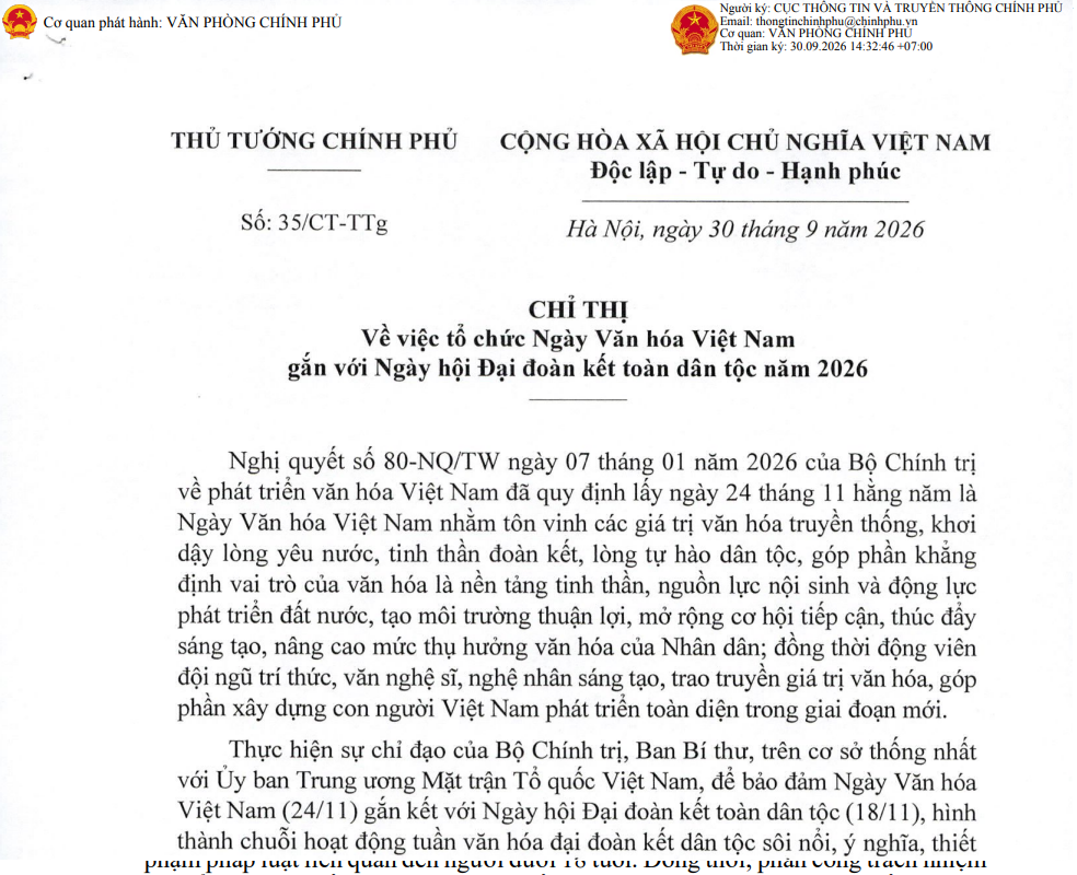 Những điểm mới trong tổ chức Ngày Văn hóa Việt Nam năm 2026