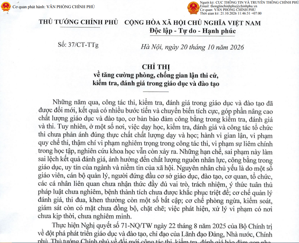 Quy định về tăng cường phòng, chống gian lận thi cử, kiểm tra, đánh giá trong giáo dục và đào tạo