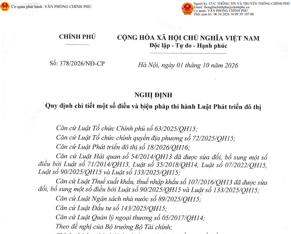 Triển khai Nghị định số 378/2026/NĐ-CP ngày 01/10/2026 của Chính phủ