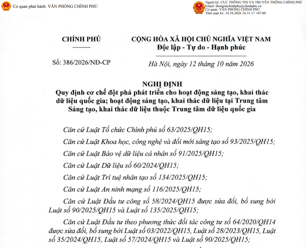 Quy định cơ chế đột phá phát triển cho hoạt động sáng tạo, khai thác dữ liệu quốc gia; hoạt động sáng tạo, khai thác dữ liệu tại Trung tâm Sáng tạo, khai thác dữ liệu thuộc Trung tâm dữ liệu quốc gia