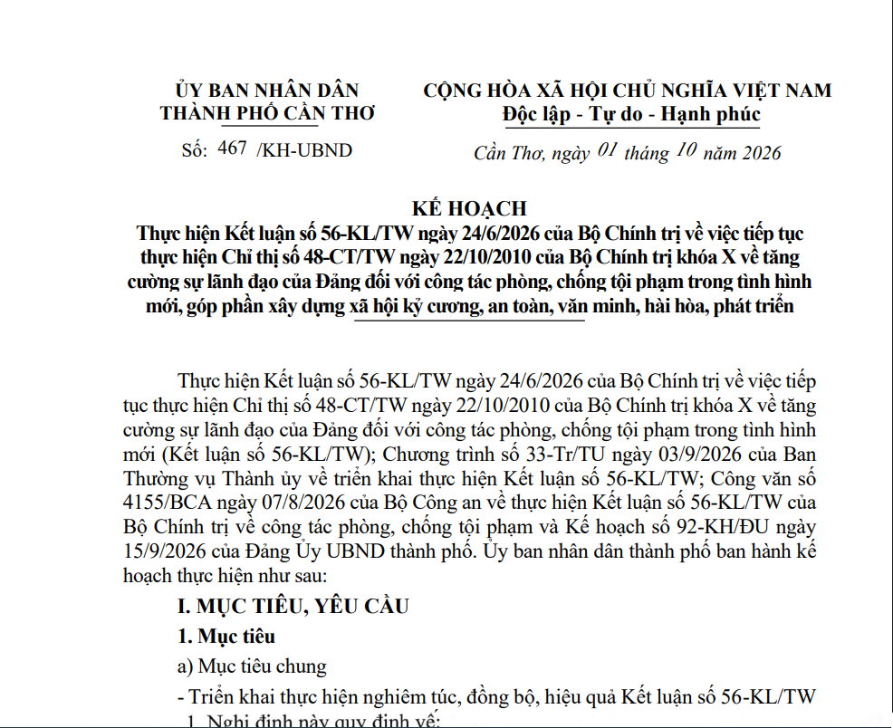 Cần Thơ quy định về tăng cường sự lãnh đạo của Đảng đối với công tác phòng, chống tội phạm trong tình hình mới, góp phần xây dựng xã hội kỷ cương, an toàn, văn minh, hài hòa, phát triển