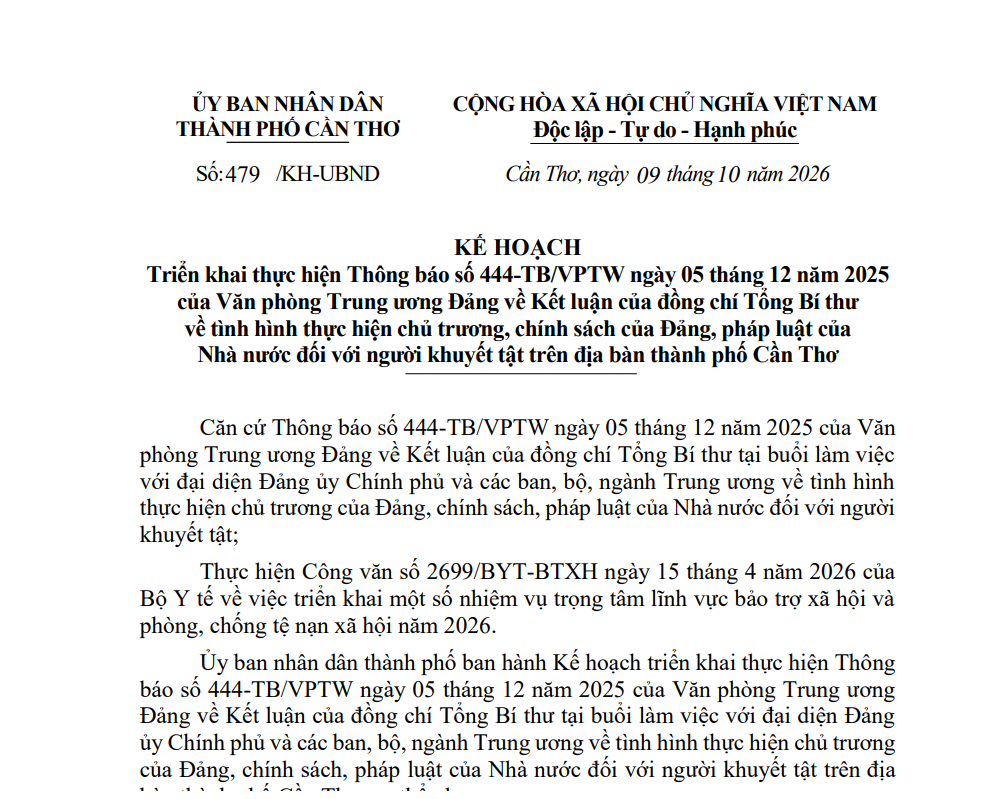 Quy định thực hiện chủ trương, chính sách của Đảng, pháp luật của Nhà nước đối với người khuyết tật trên địa bàn thành phố Cần Thơ