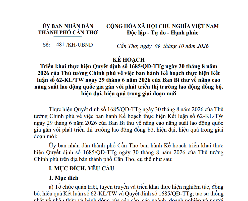 Cần Thơ quy định nâng cao năng suất lao động quốc gia gắn với phát triển thị trường lao động đồng bộ, hiện đại, hiệu quả trong giai đoạn mới