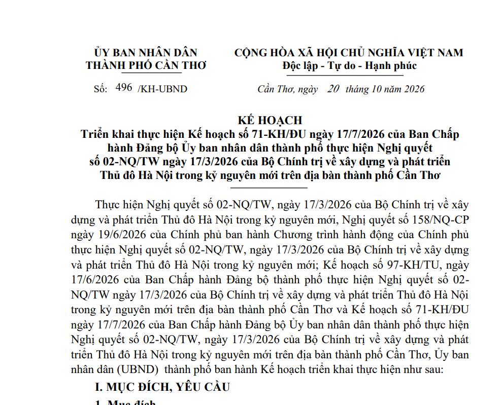 Quy định về triển khai thực hiện nhiệm vụ xây dựng và phát triển thành phố Cần Thơ trong kỷ nguyên mới