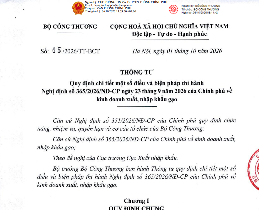 Quy định chỉ định thương nhân đầu mối ký kết và tổ chức thực hiện hợp đồng tập trung theo Thông tư số 65/2026/TT-BCT ngày 01/10/2026 của Bộ trưởng Bộ Công Thương