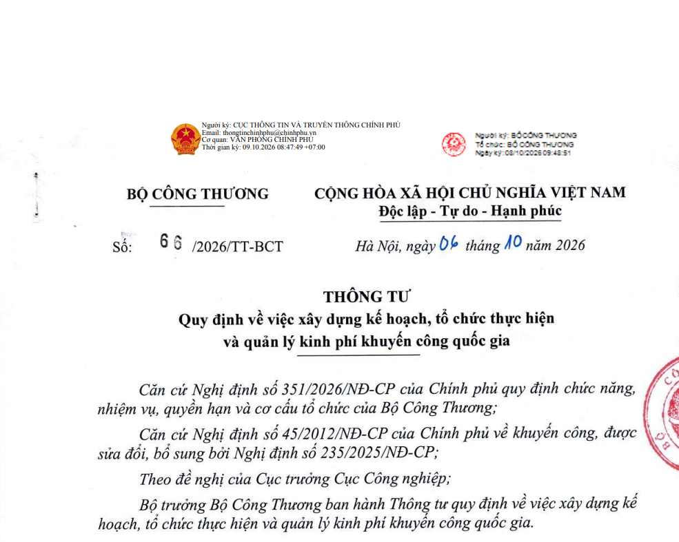 Quy định về tổ chức thực hiện và quản lý kinh phí khuyến công quốc gia