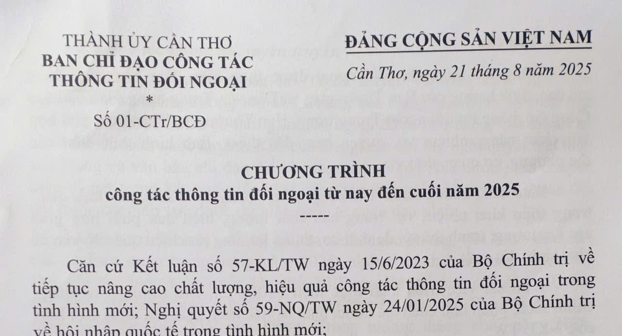 Chương trình số 01-CTr/BCĐ về công tác thông tin đối ngoại từ nay đến cuối năm 2025