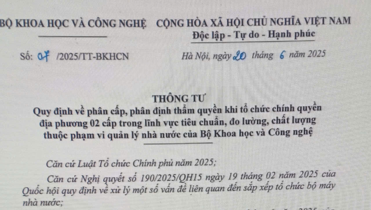 Phân cấp thẩm quyền trong lĩnh vực tiêu chuẩn, đo lường, chất lượng tại chính quyền địa phương 2 cấp