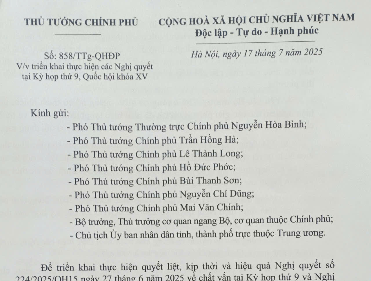 Triển khai thực hiện các Nghị quyết tại Kỳ họp thứ 9, Quốc hội khóa XV
