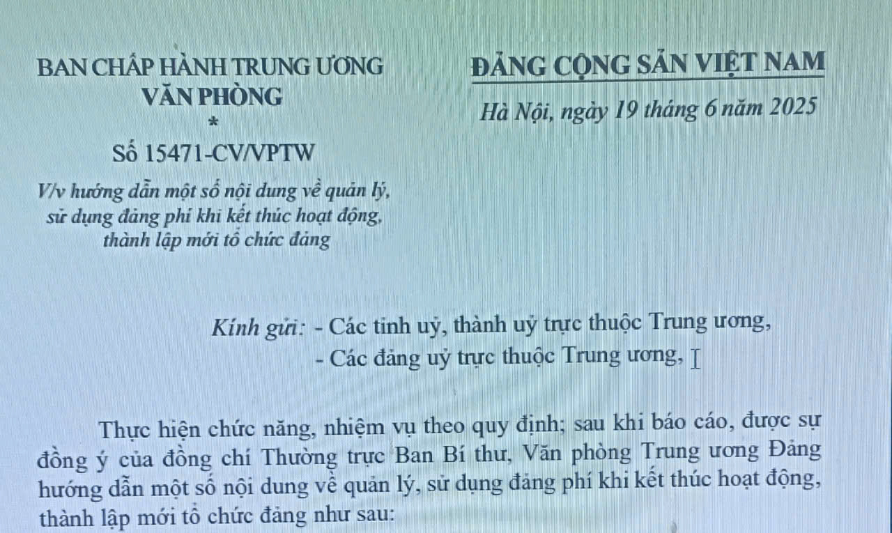 Hướng dẫn về đảng phí khi kết thúc hoạt động và thành lập mới tổ chức đảng
