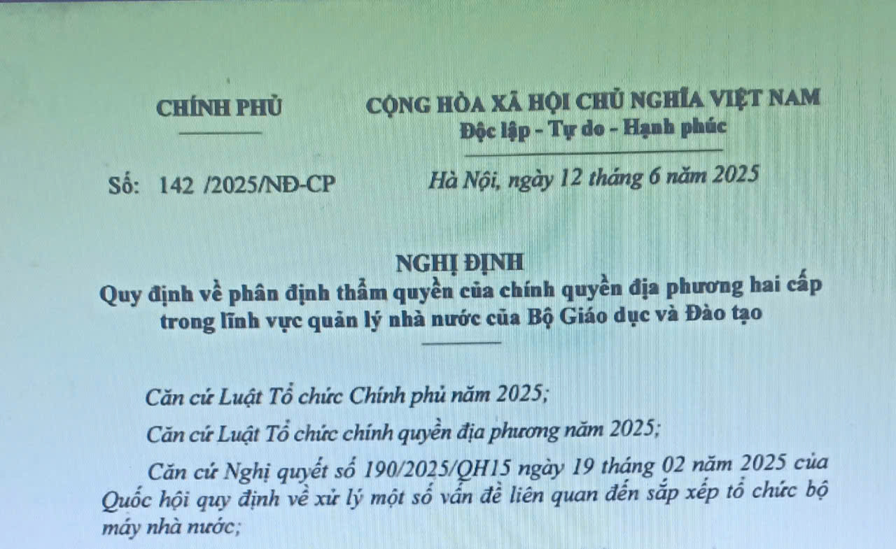 Nghị định quy định về phân định thẩm quyền trong lĩnh vực quản lý nhà nước của Bộ Giáo dục và Đào tạo
