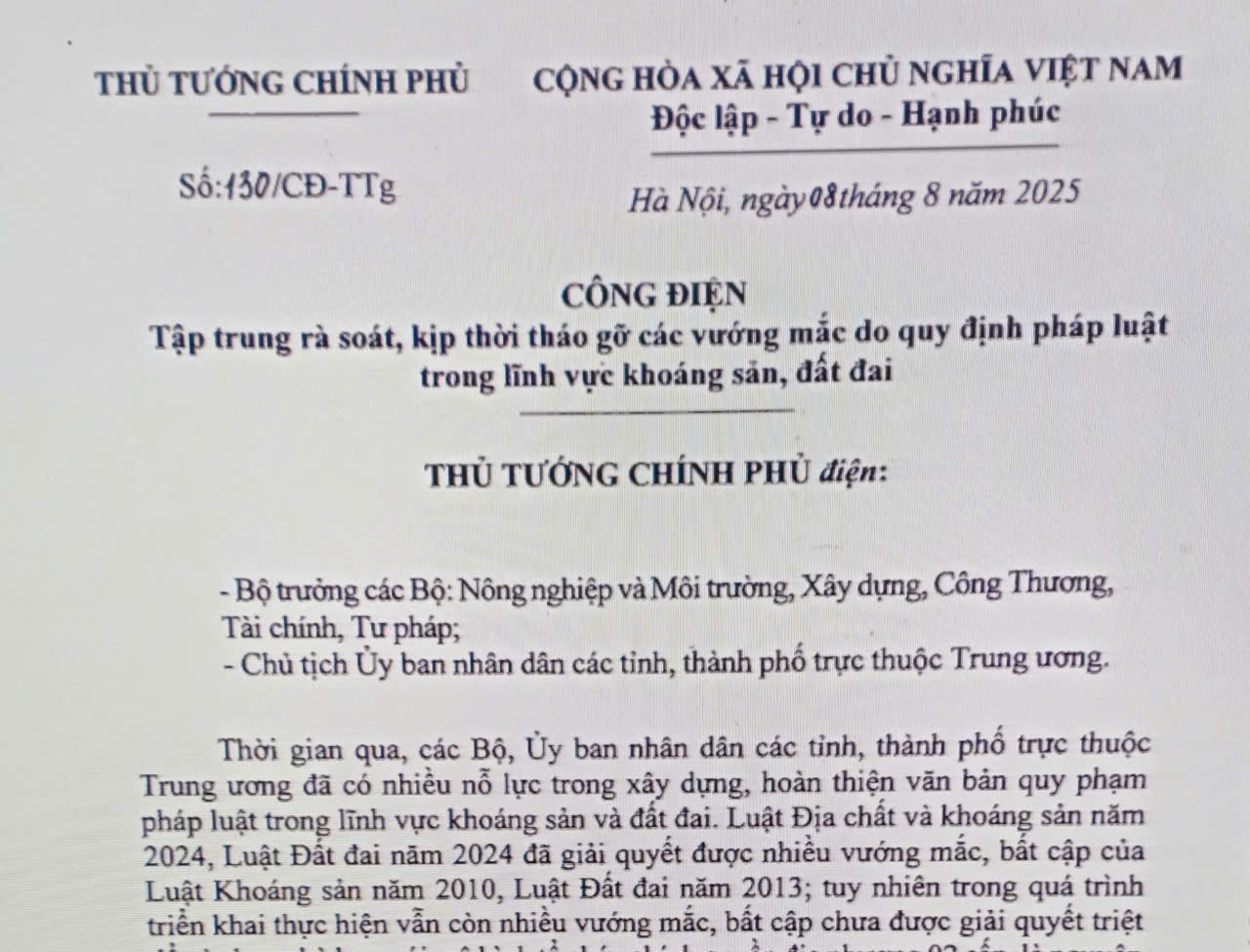 Tập trung rà soát, kịp thời tháo gỡ các vướng mắc do quy định pháp luật trong lĩnh vực khoáng sản, đất đai