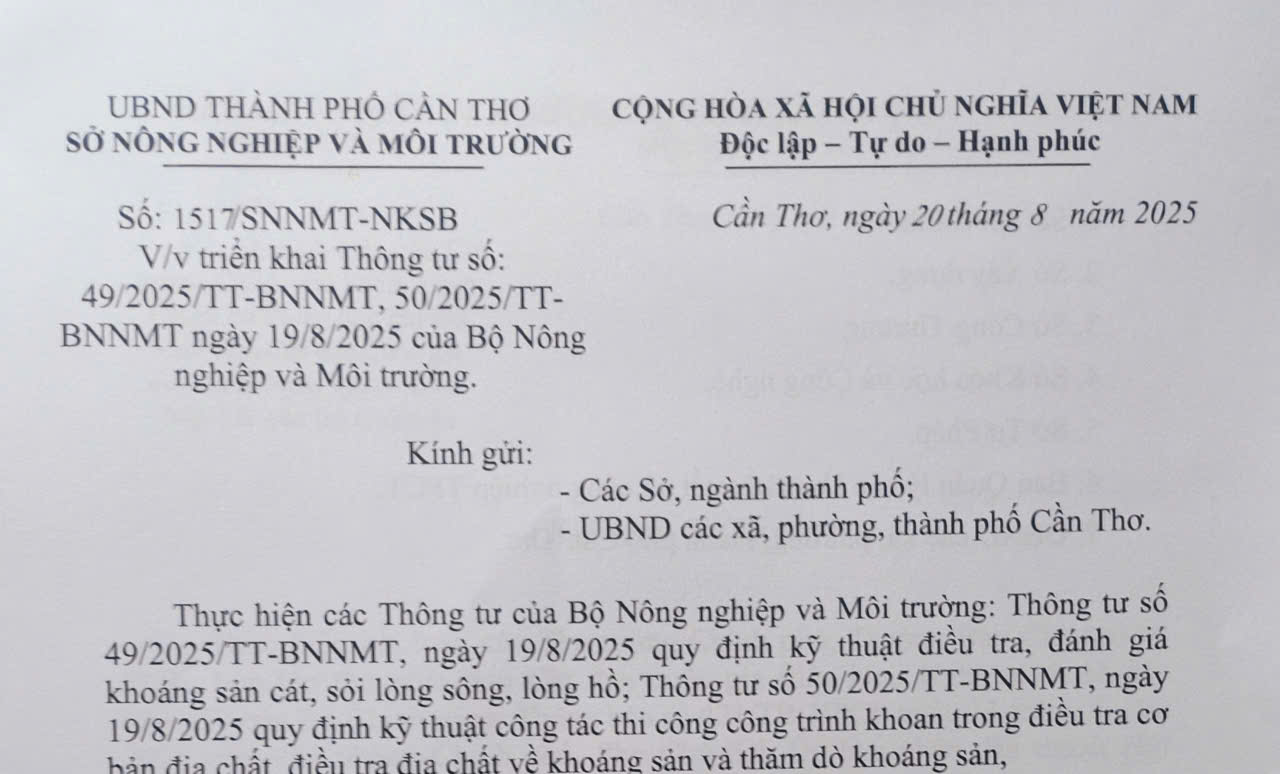 Triển khai Thông tư số 49/2025/TT-BNNMT, Thông tư số 50/2025/TT-BNNMT ngày 19/8/2025 của Bộ Nông nghiệp và Môi trường