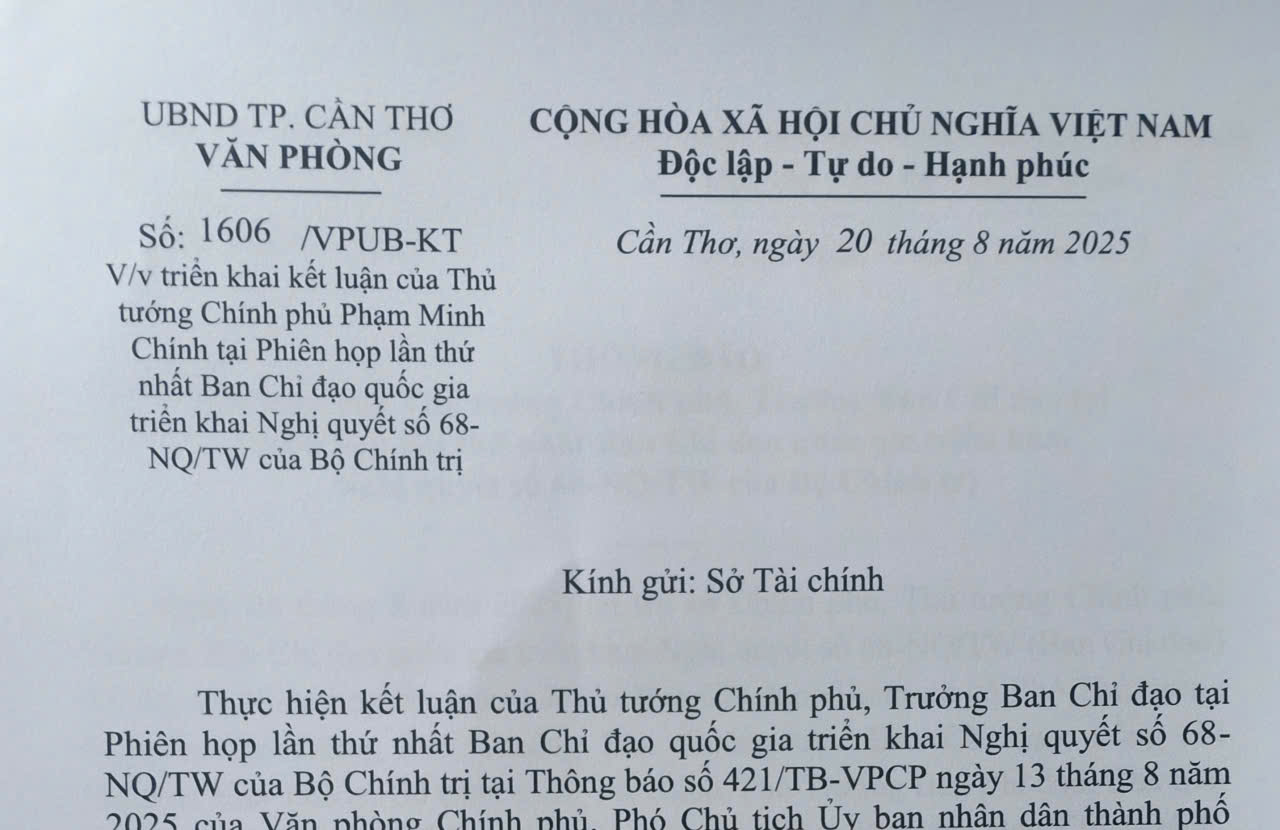 Triển khai kết luận của Thủ tướng Chính phủ Phạm Minh Chính tại Phiên họp lần thứ nhất Ban Chỉ đạo quốc gia triển khai Nghị quyết số 68- NQ/TW của Bộ Chính trị