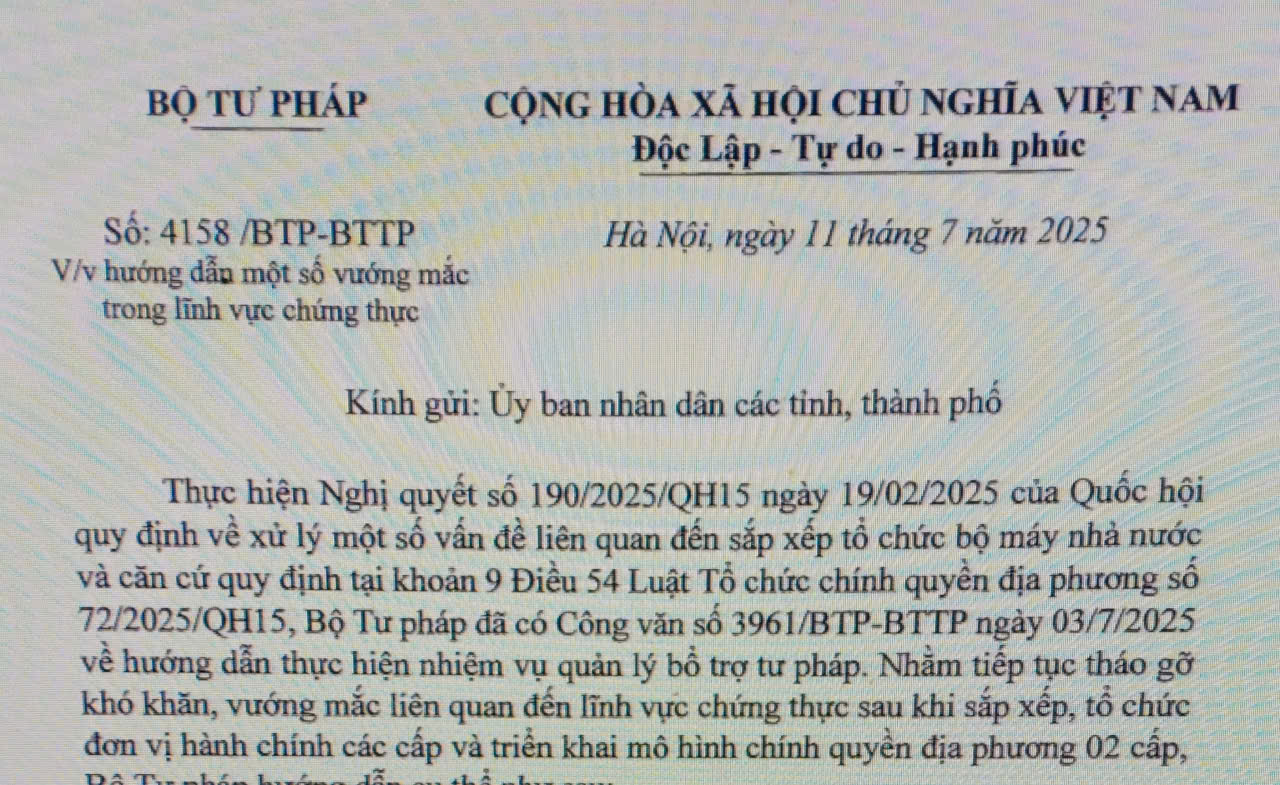 Hướng dẫn một số vướng mắc trong lĩnh vực chứng thực