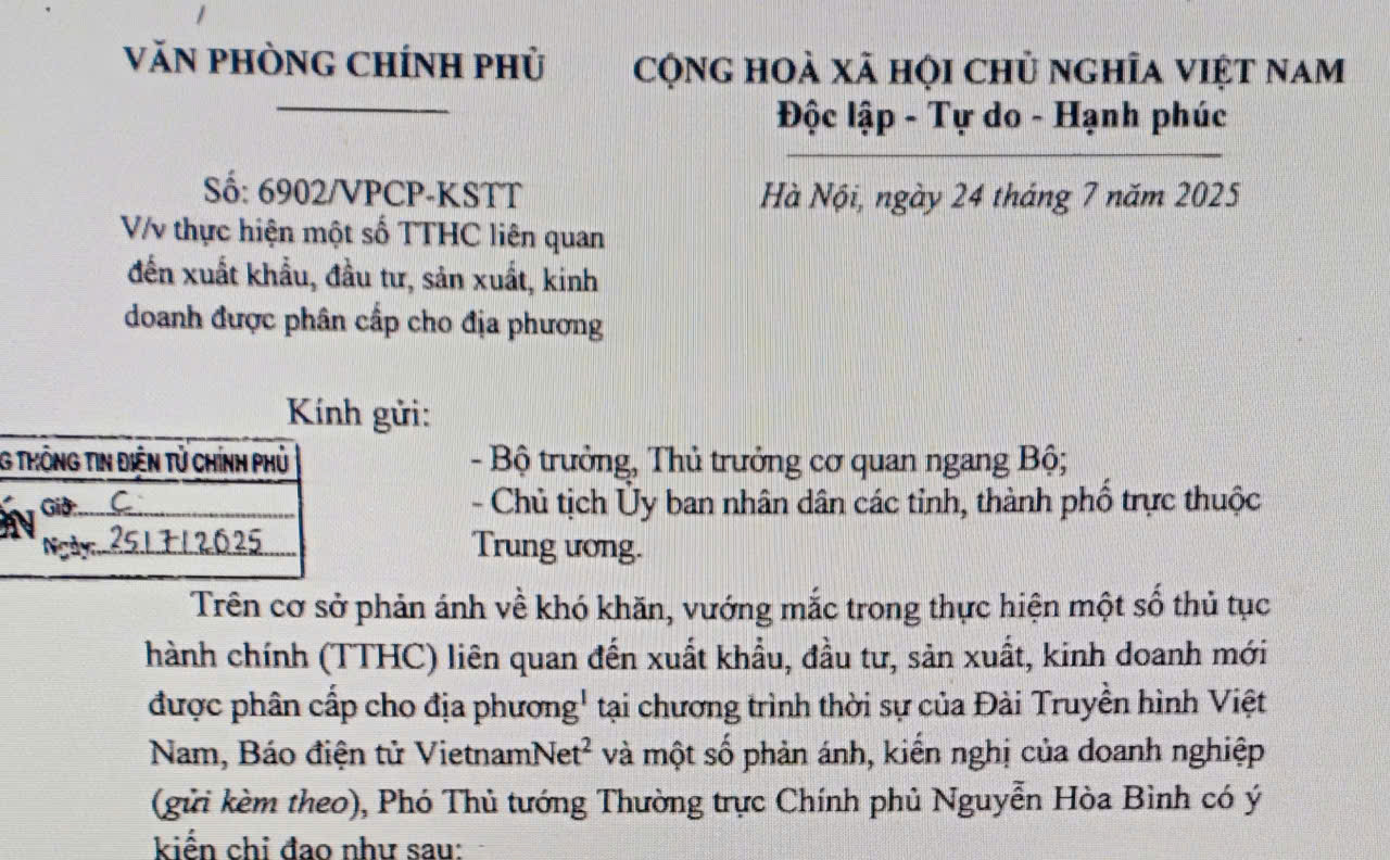 Thực hiện một số thủ tục hành chính liên quan đến xuất khẩu, đầu tư, sản xuất, kinh doanh được phân cấp cho địa phương