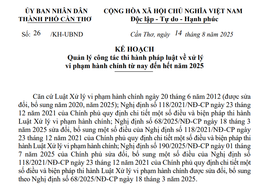 Thành phố Cần Thơ tăng cường quản lý công tác thi hành pháp luật về xử lý vi phạm hành chính