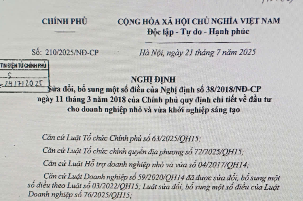 Sửa đổi Nghị định 38/2018 quy định về đầu tư cho doanh nghiệp nhỏ và vừa khởi nghiệp sáng tạo