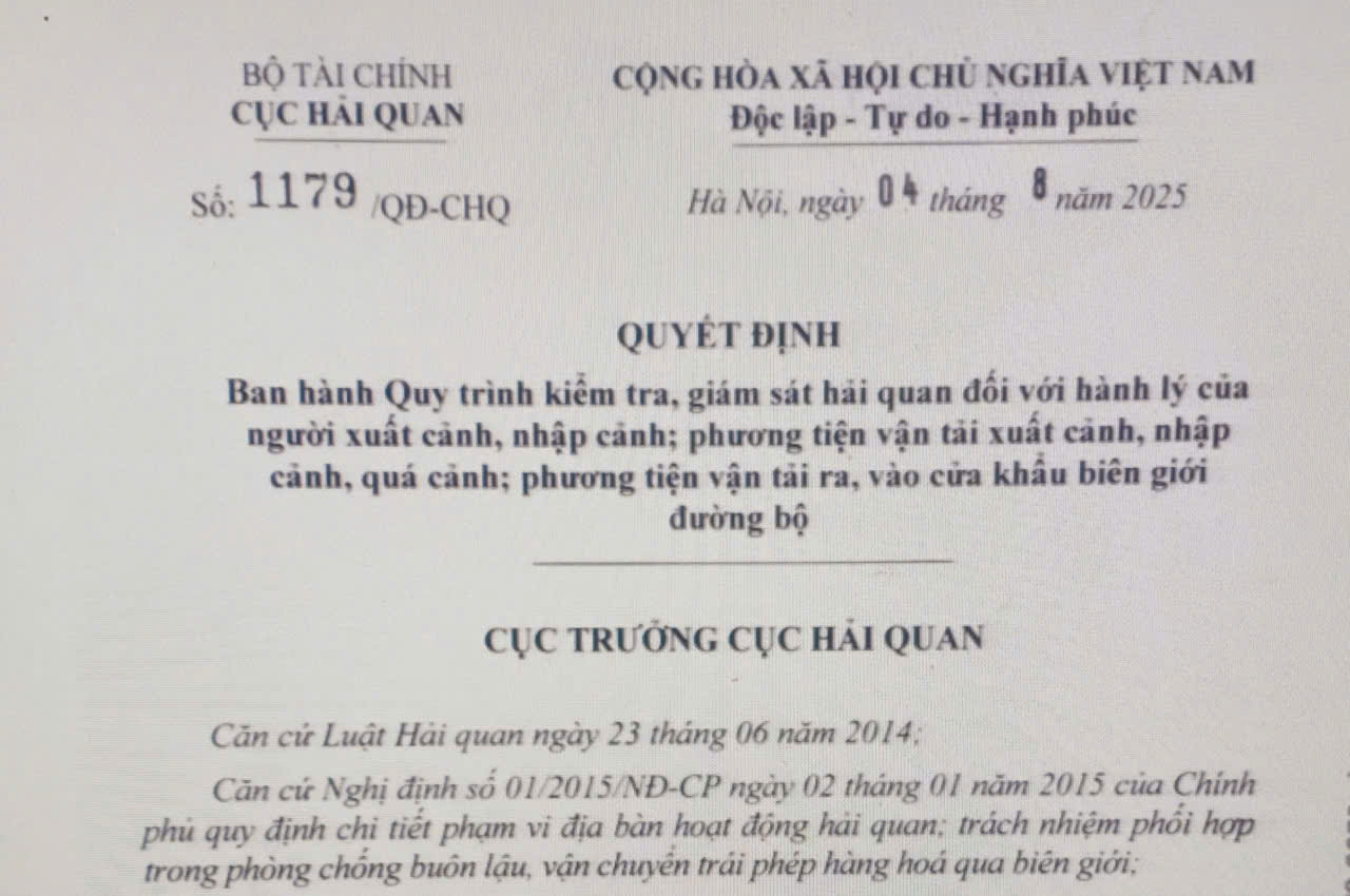 Quy trình kiểm tra hải quan hành lý của người xuất nhập cảnh, phương tiện vận tải quá cảnh