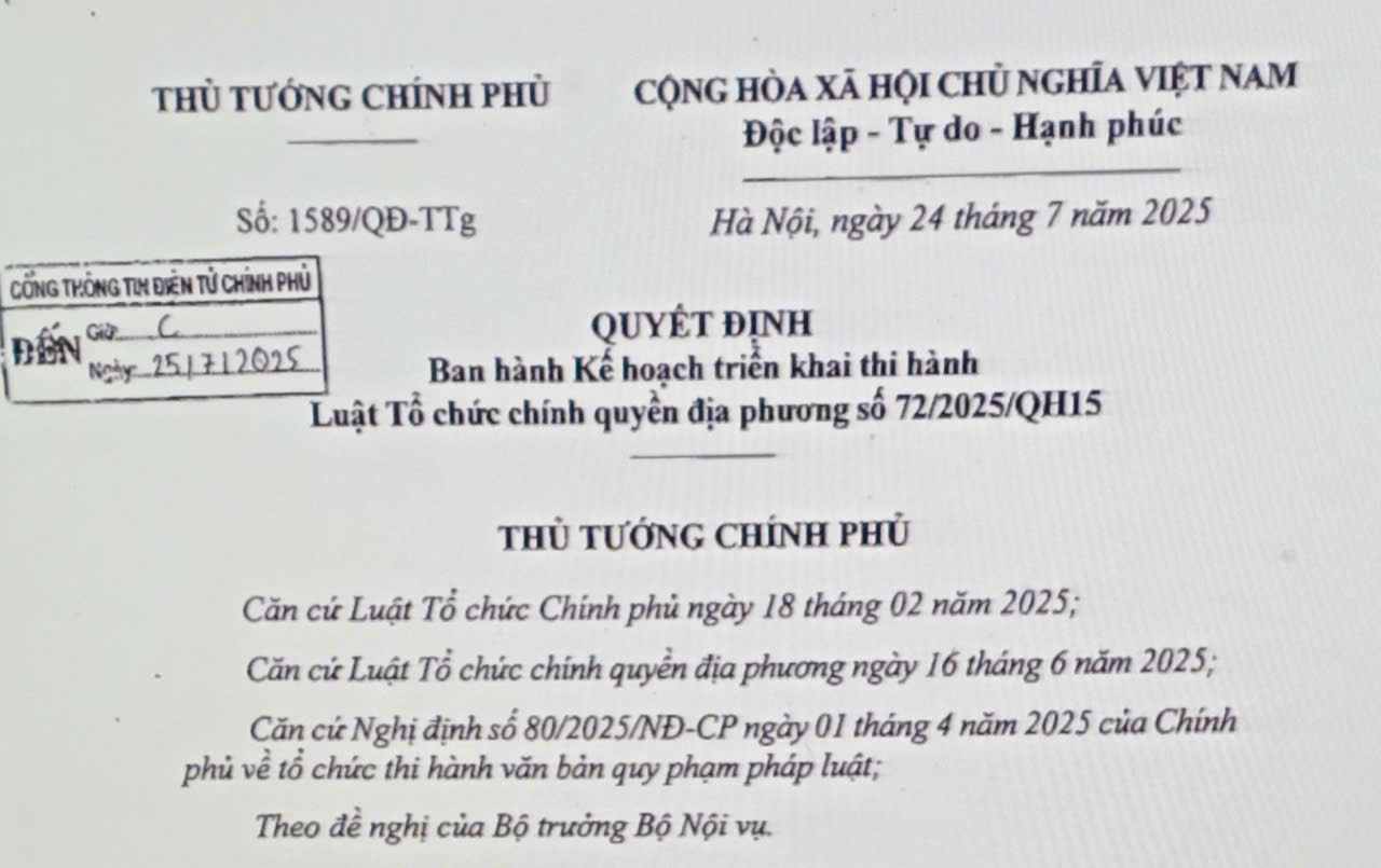 Kế hoạch triển khai thi hành Luật Tổ chức chính quyền địa phương