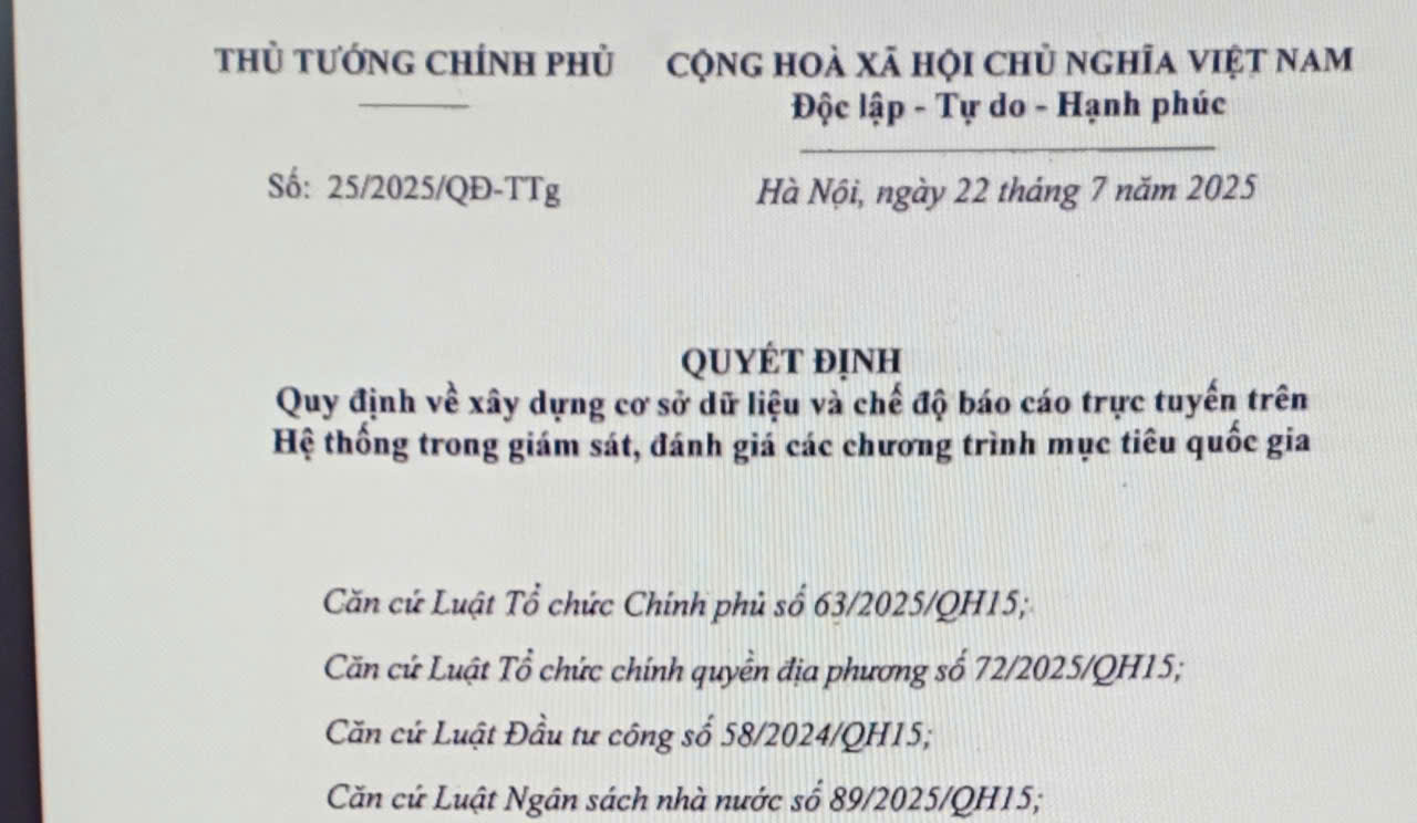 Quy định về xây dựng Cơ sở dữ liệu các chương trình mục tiêu quốc gia