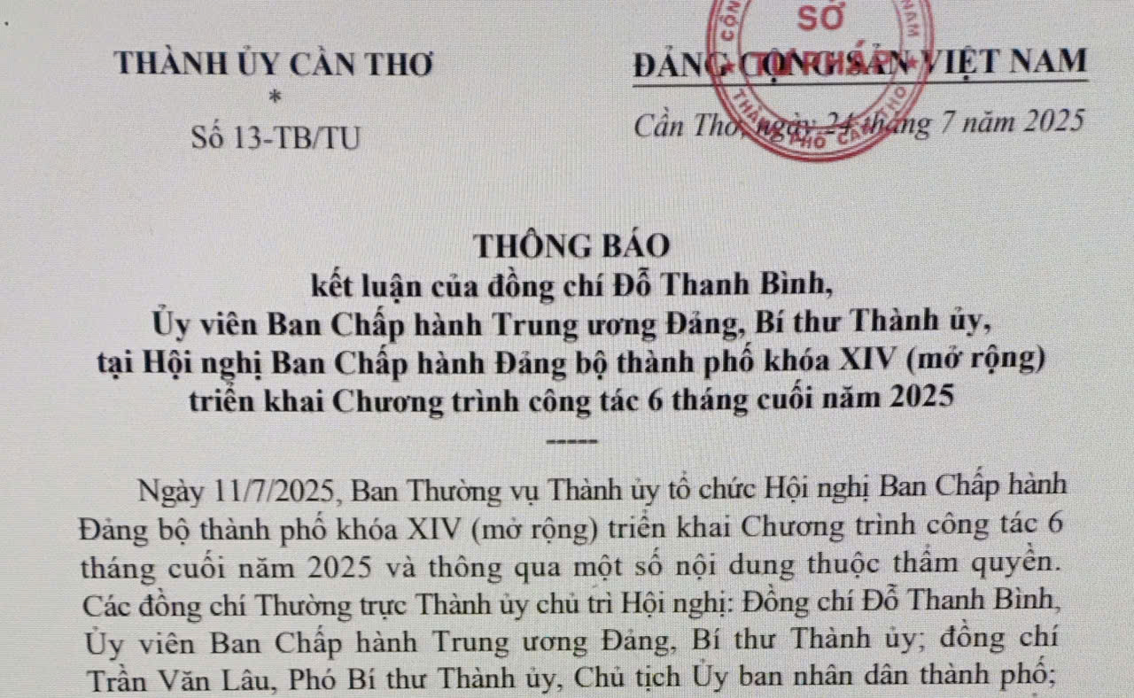 Kết luận của Bí thư Thành ủy về triển khai Chương trình công tác 6 tháng cuối năm 2025