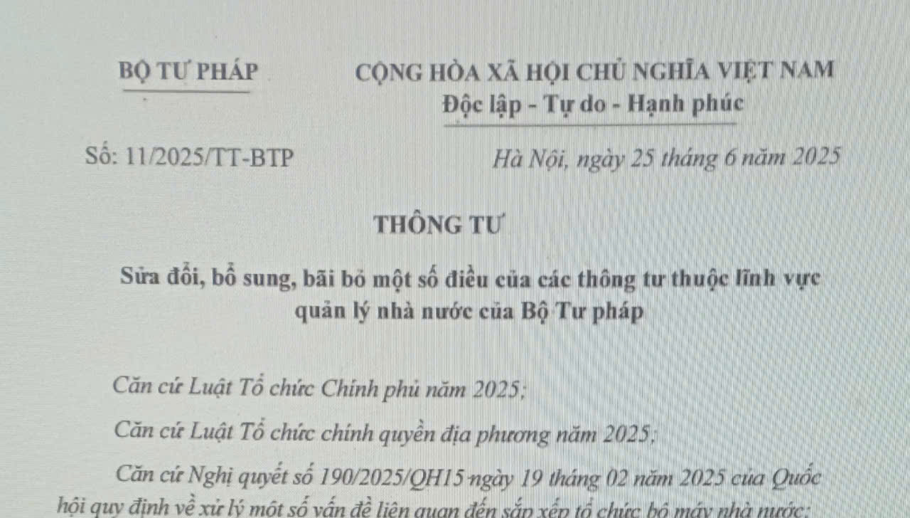 Sửa đổi các Thông tư thuộc lĩnh vực quản lý nhà nước của Bộ Tư pháp