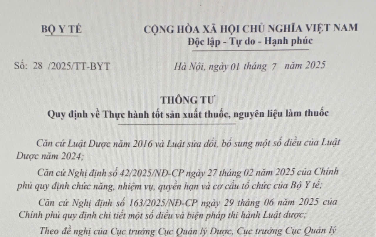 Bộ Y tế ban hành Quy định về thực hành tốt sản xuất thuốc, nguyên liệu làm thuốc