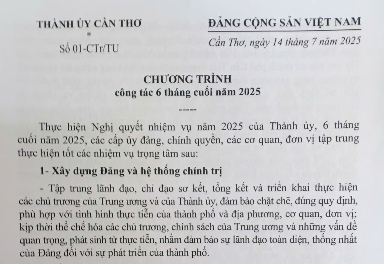 Thành ủy Cần Thơ ban hành Chỉ thị về lãnh đạo Đại hội Mặt trận Tổ quốc Việt Nam và các tổ chức chính trị - xã hội cấp cơ sở tiến tới Đại hội đại biểu Mặt trận Tổ quốc Việt Nam thành phố Cần Thơ nhiệm kỳ 2025 - 2030