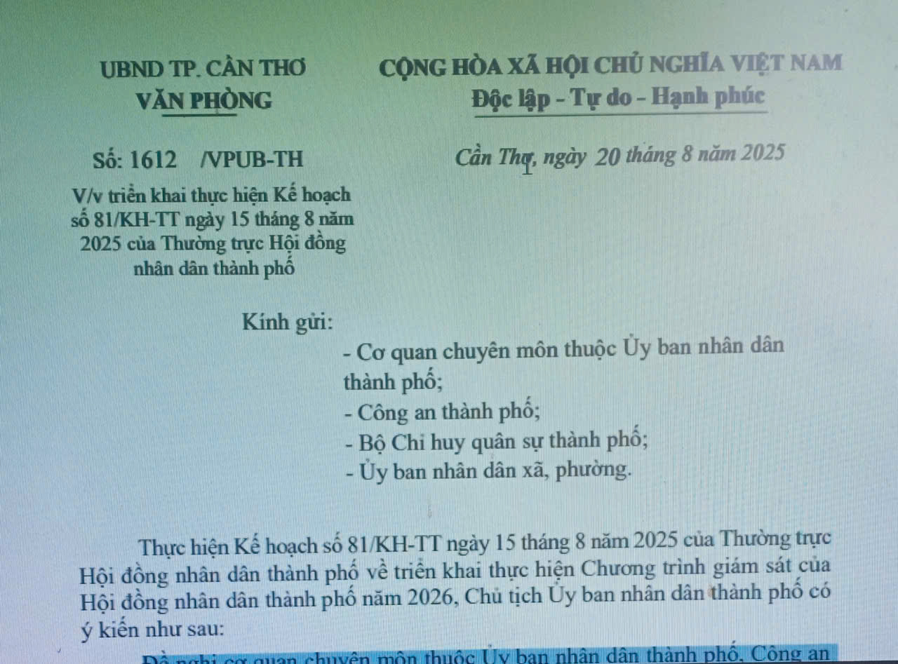 Triển khai thực hiện Kế hoạch số 81/KH-TT ngày 15 tháng 8 năm 2025 của Thường trực Hội đồng nhân dân thành phố