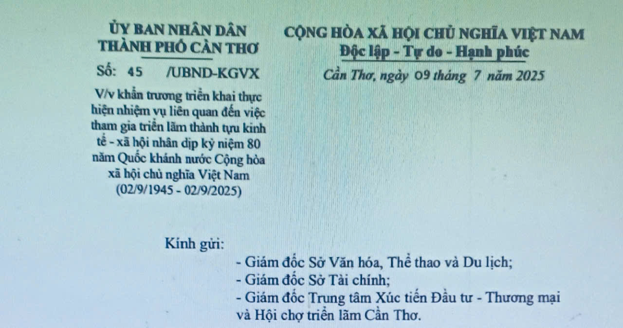 Khẩn trương triển khai thực hiện nhiệm vụ liên quan đến việc tham gia triển lãm thành tựu kinh tế - xã hội nhân dịp kỷ niệm 80 năm Quốc khánh nước Cộng hòa xã hội chủ nghĩa Việt Nam (02/9/1945-02/9/2025)