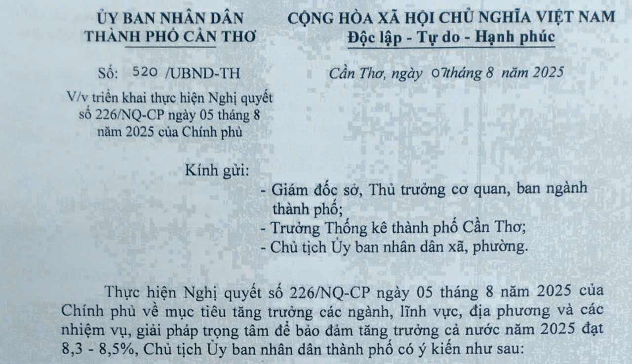 Triển khai thực hiện Nghị quyết số 226/NQ-CP ngày 05 tháng 8 năm 2025 của Chính phủ
