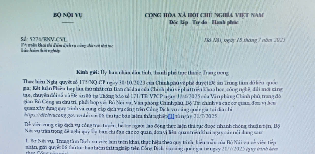 Thủ tục bảo hiểm thất nghiệp thực hiện trên Cổng Dịch vụ công quốc gia