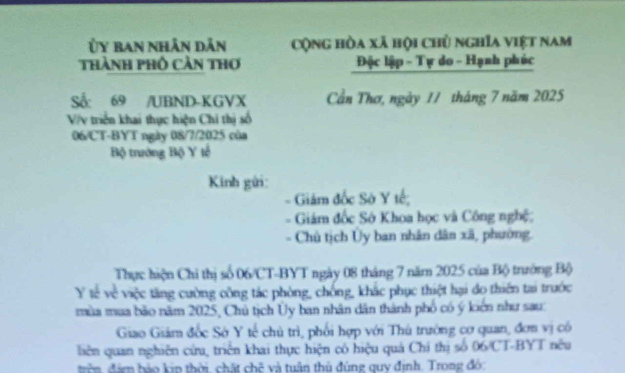 Triển khai thực hiện Chỉ thị số 06/CT-BYT ngày 08/7/2025 của Bộ trưởng Bộ Y tế
