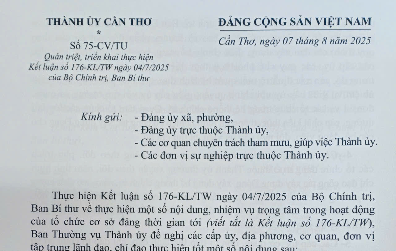 Quán triệt, triển khai thực hiện Kết luận số 176-KL/TW ngày 04/7/2025 của Bộ Chính trị, Ban Bí thư thư
