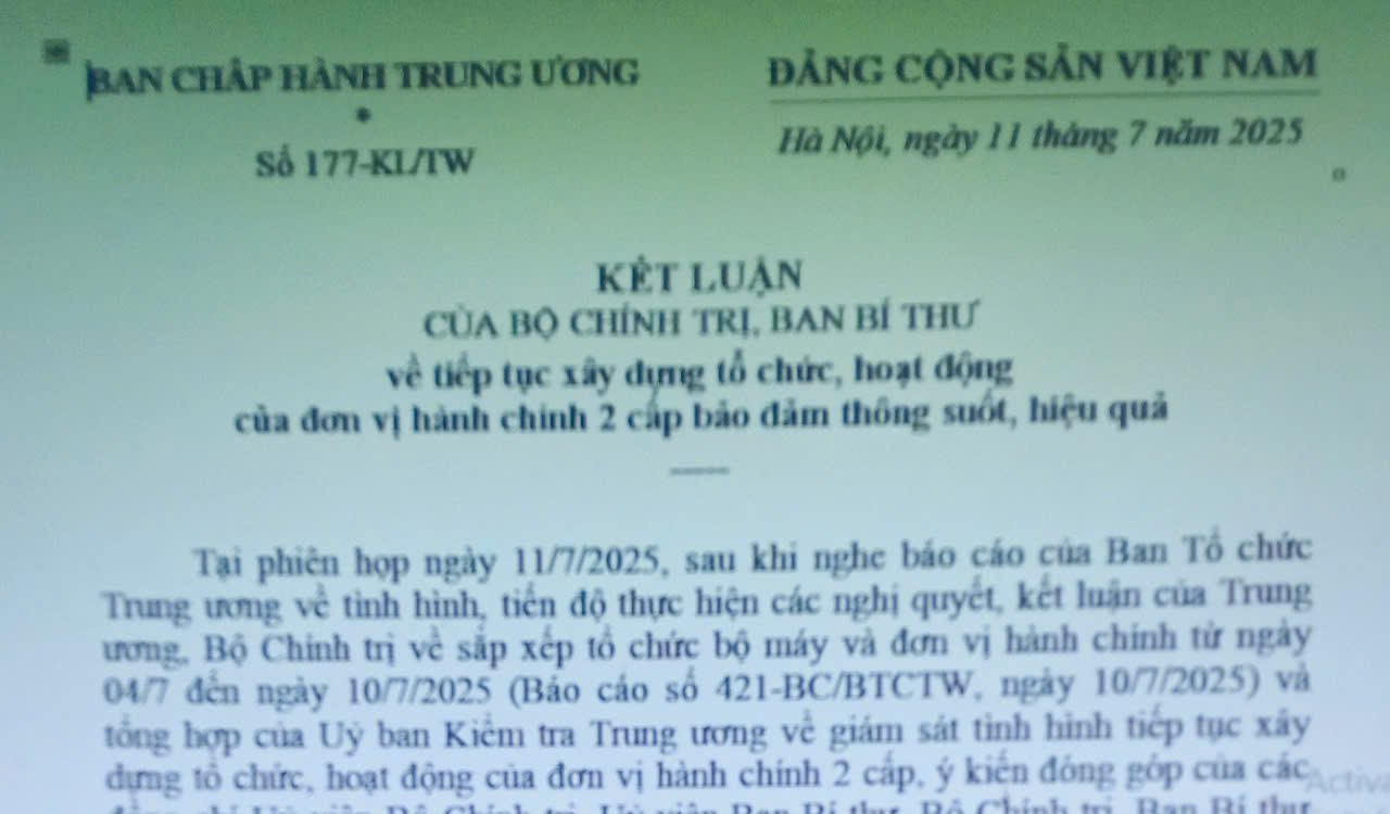Kết luận của Bộ Chính trị về tiếp tục xây dựng tổ chức, hoạt động của đơn vị hành chính 2 cấp bảo đảm thông suốt, hiệu quả