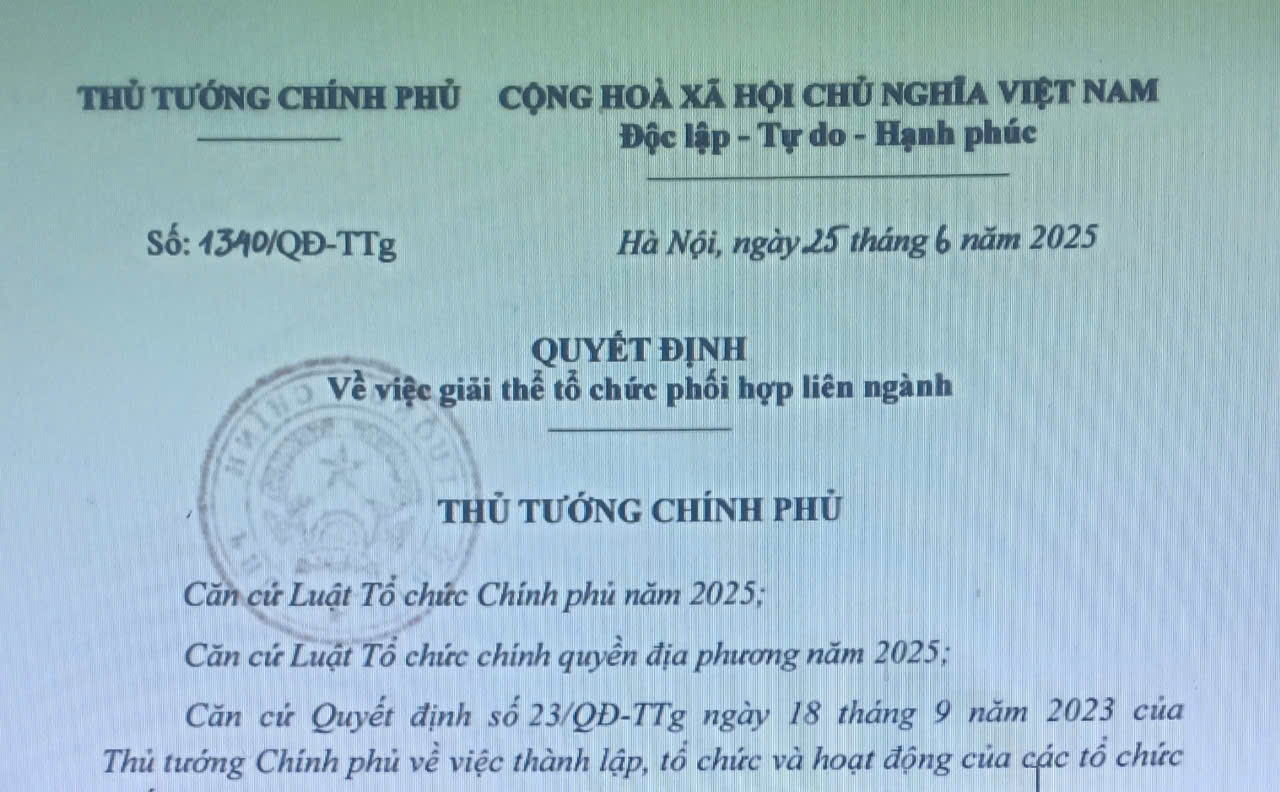 Quyết định về việc giải thể tổ chức phối hợp liên ngành của Thủ tướng Chính phủ