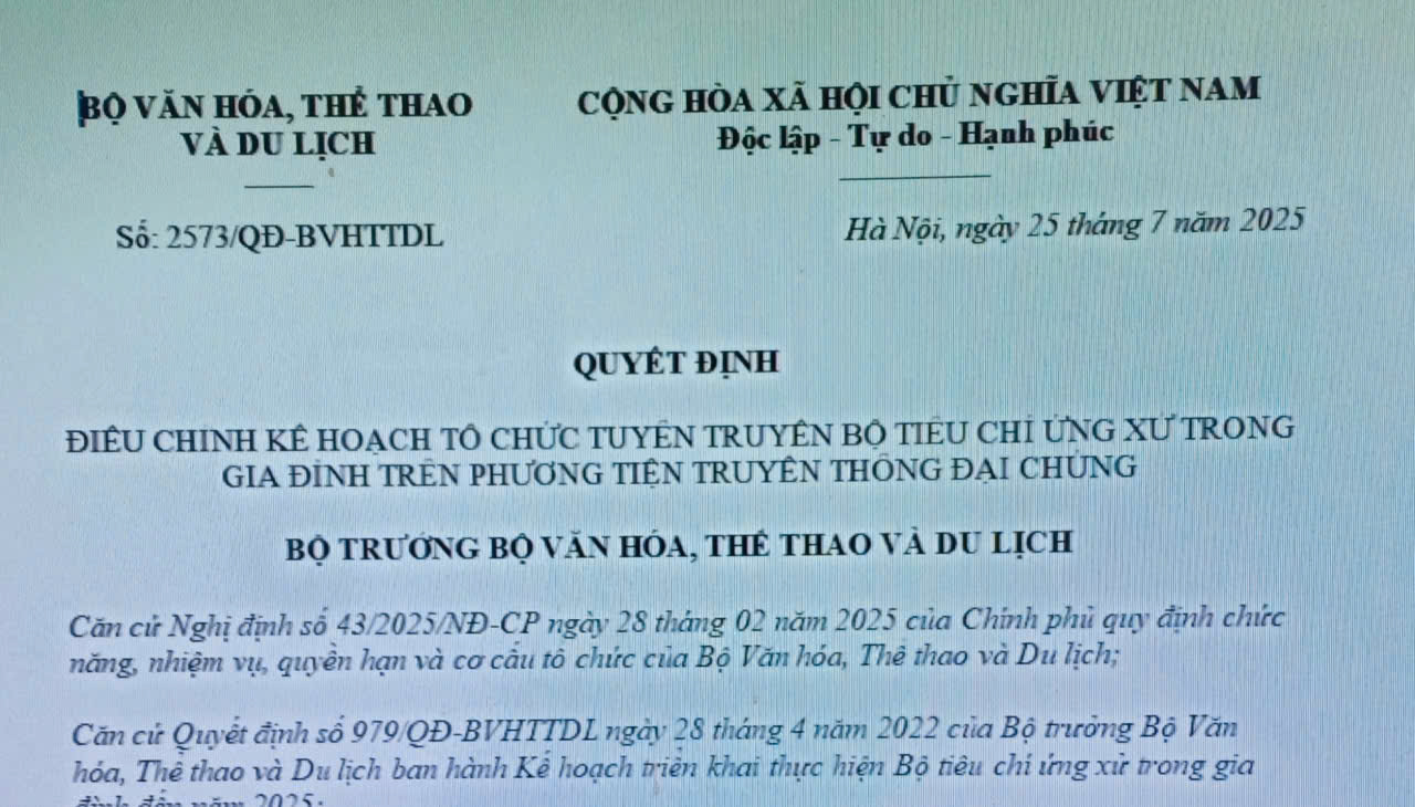 Điều chỉnh kế hoạch tổ chức tuyên truyền bộ tiêu chí ứng xử trong gia đình trên phương tiện truyền thông đại chúng