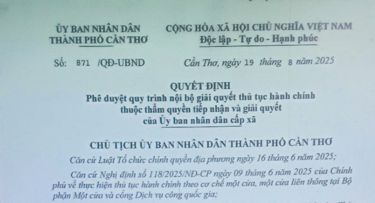 Thành phố Cần Thơ ban hành Quyết định phê duyệt quy trình giải quyết thủ tục hành chính cho hộ kinh doanh