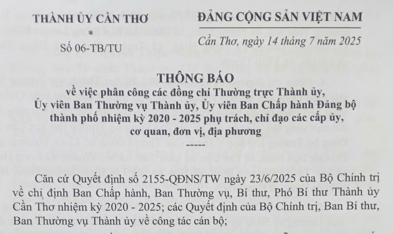 PHÂN CÔNG CÁC ĐỒNG CHÍ THƯỜNG TRỰC THÀNH ỦY, ỦY VIÊN BAN THƯỜNG VỤ THÀNH ỦY, ỦY VIÊN BAN CHẤP HÀNH ĐẢNG BỘ THÀNH PHỐ NHIỆM KỲ 2020 - 2025