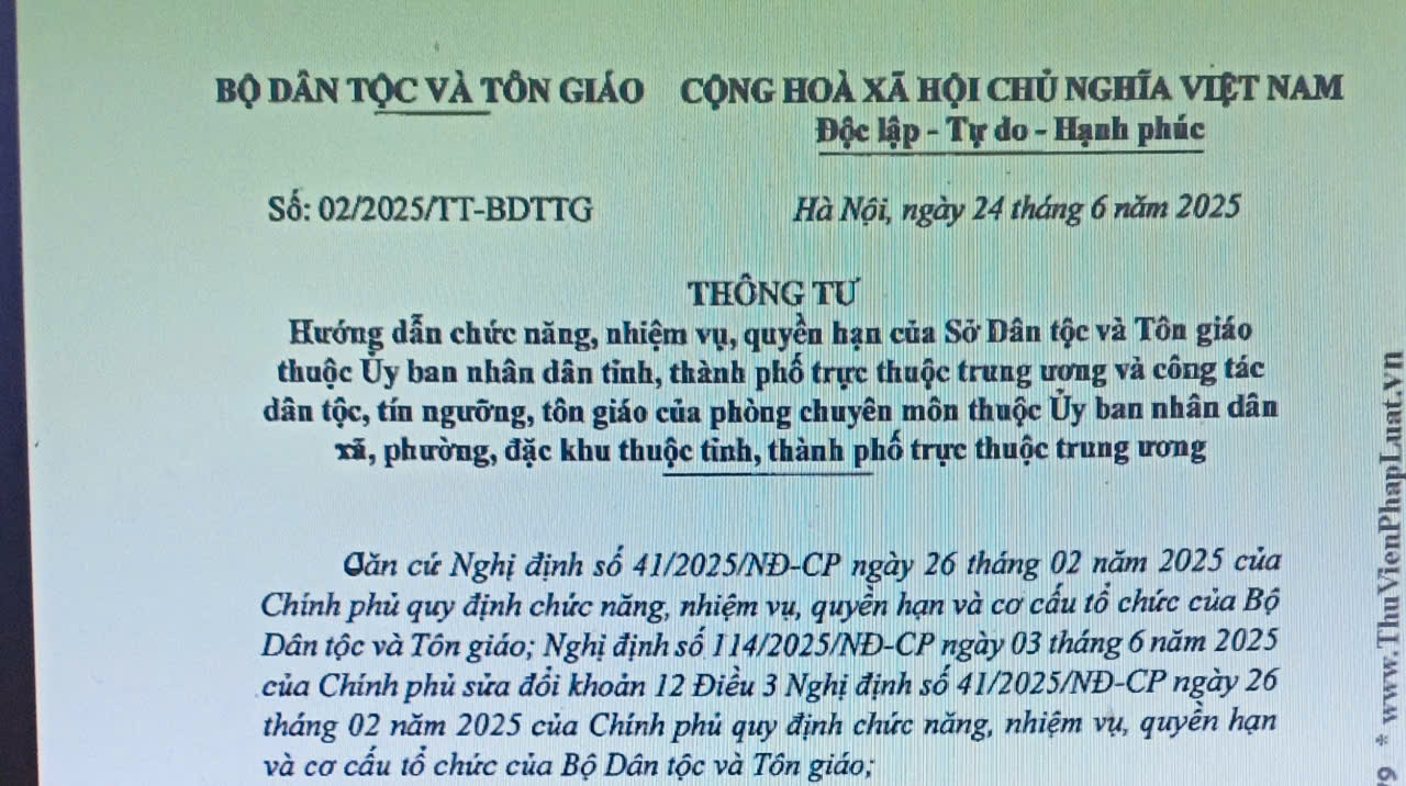 Hướng dẫn chức năng nhiệm vụ của Sở Dân tộc và Tôn giáo