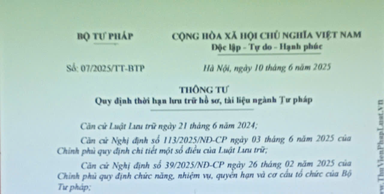 Quy định thời hạn lưu trữ hồ sơ, tài liệu ngành Tư pháp