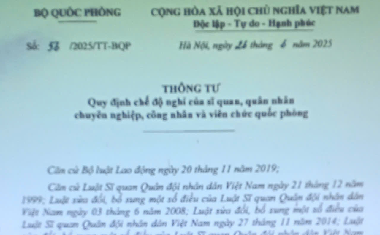Chế độ nghỉ của quân nhân chuyên nghiệp, sĩ quan, viên chức quốc phòng