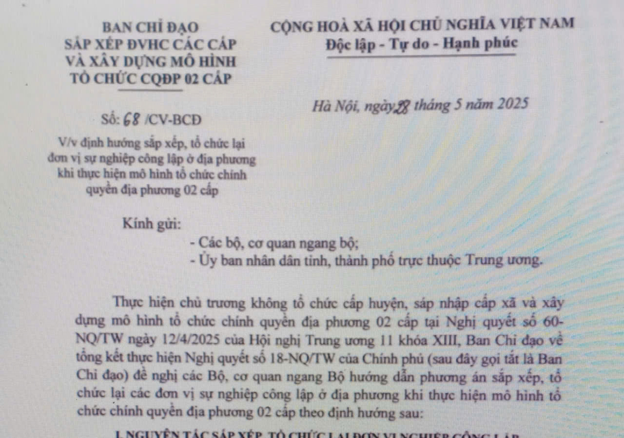 Hướng dẫn sắp xếp đơn vị sự nghiệp công lập theo mô hình tổ chức chính quyền địa phương 02 cấp