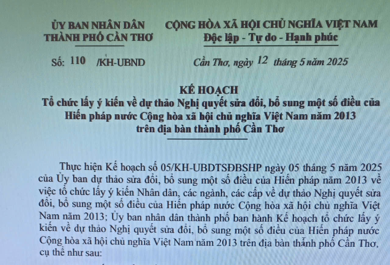 Tổ chức lấy ý kiến về dự thảo Nghị quyết sửa đổi, bổ sung một số điều của Hiến pháp nước Cộng hòa xã hội chủ nghĩa Việt Nam năm 2013 trên địa bàn thành phố Cần Thơ