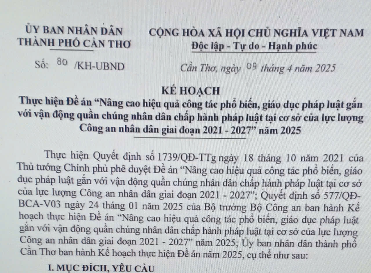 Cần Thơ thực hiện Đề án “ Nâng cao hiệu quả công tác phổ biến, giáo dục pháp luật gắn với vận động quần chúng nhân dân chấp hành pháp luật tại cơ sở của lực lượng Công an nhân dân giai đoạn 2021-2027” năm 2025