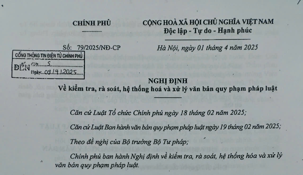 Kiểm tra, rà soát, hệ thống hóa và xử lý văn bản quy phạm pháp luật theo NĐ 79