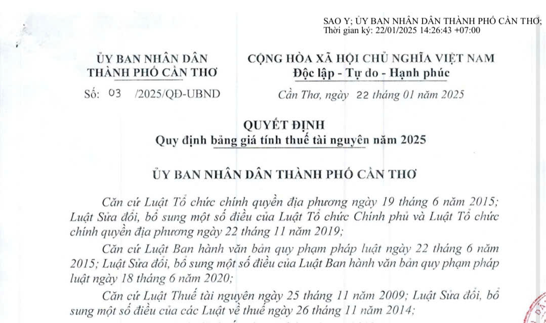 Quy định bảng giá tính thuế tài nguyên năm 2025