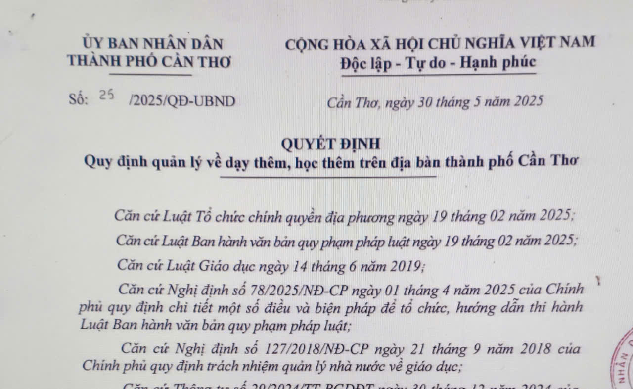 Cần Thơ ban hành quy định mới về quản lý dạy thêm, học thêm